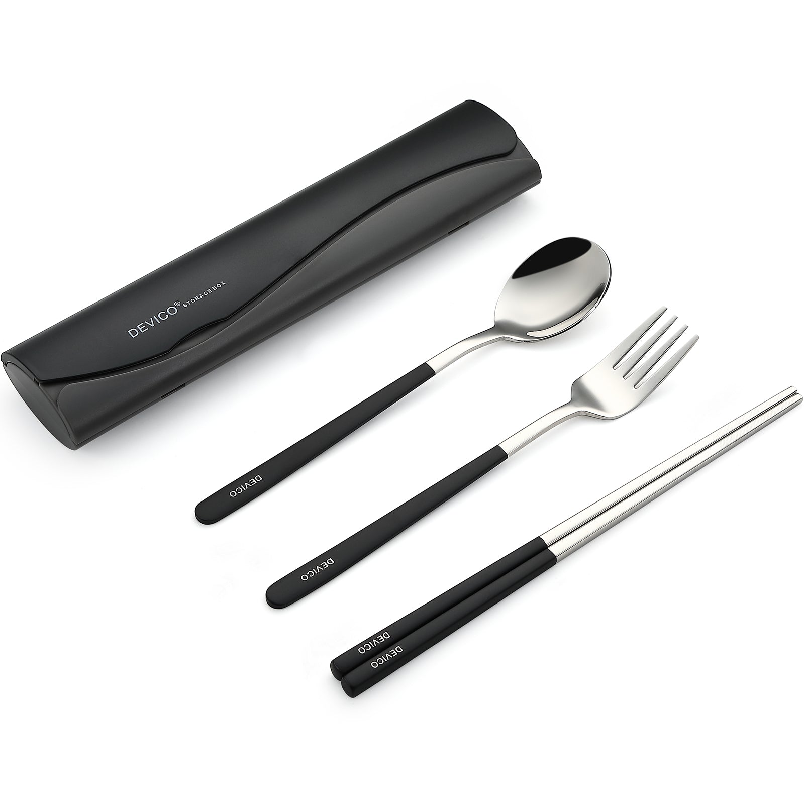 Portable Travel Utensils Set, Travel Camping Cutlery Set, Reusable  Stainless Steel Flatware Set with Case for Office School Picnic (Black)